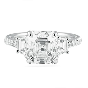 Bague de fiançailles classique en or 14 carats avec trois pierres de diamant de 3,25 carats, taille Asscher, qualité E VVS2, cultivé en laboratoire, certifié IGI, pour femme - Product Image 1