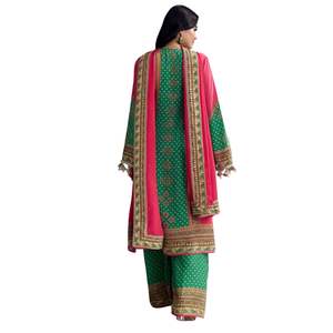 <b>Pink</b> And Green Printed Kurta Palazzo Set Wholesale Women Ethnic Apparel OEM Clothing Factory Bulk Supplier Custom Fashion - Product Image 5