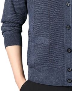 Navy Blue Diamond Texture <b>Cardigan</b> Sweater With V Neck <b>Button</b> Up Long Sleeves Cotton Soft Knitwear Casual Warm Winter Style - Product Image 5