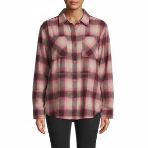Chemise en flanelle à carreaux rose pour femme, manches longues, boutonnée, décontractée, pour l'hiver, OEM ODM en gros - Product Image 4