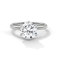 Anillo Solitario de Moissanita Redonda con Corte Brillante de 2.0 ct, Plata de Ley 925, Clásico de 6 Puntas, Anillo de Compromiso