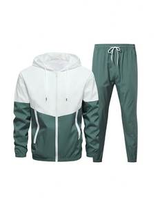 Ensemble de survêtement noir à capuche pour homme, veste coupe-vent sportive bicolore et pantalon de jogging, 2 pièces, tenue décontractée pour l'automne - Product Image 5