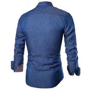 Camisa de mezclilla de moda para hombre, informal, de otoño, de manga larga, ajustada, de algodón, para uso diario. - Product Image 3