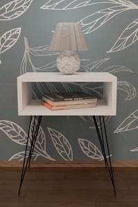 Mesita de Noche Moderna Contemporánea con Estantes, Panel de Estante Abierto, Superficie de Madera Ecológica y Duradera, Tablero de Aglomerado y Metal, Muebles de Dormitorio - Product Image 4