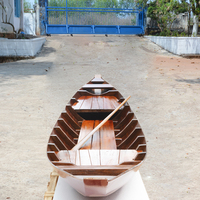 Bateau Sampan OMH artisanal, écologique, résistant à l'eau, gonflable, en fibre de verre et bois, pour l'Asie du Sud-Est, avec pagaie et fond rouge, 1 personne