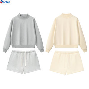 Sweatshirts et ensembles de survêtement pour femmes sur mesure, ensembles de sweat-shirts et shorts unis à col rond pour femmes, tailles plus grandes - Product Image 4