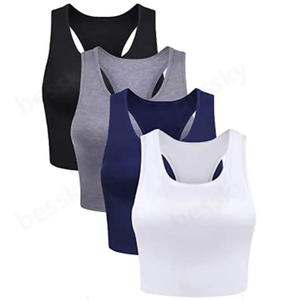 Custom Logo Cotton Ribbed Seamless Women's Workout <b>Crop</b> Tank <b>Tops</b>-Quick Dry Breathable Eco-Friendly - Product Image 6