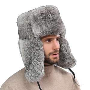 Chapeau d'hiver en fourrure 2026, véritable fourrure de lapin, chapeaux à oreilles rabattables, chapeau de trappeur russe pour femmes et hommes avec fourrure de lapin véritable - Product Image 1