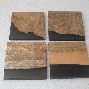 Meilleur sous-verre rond moderne fait à la main en bois motif diamant meilleur sous-verre en résine | Ensemble de 4 pour le bureau et la maison - Product Image 4