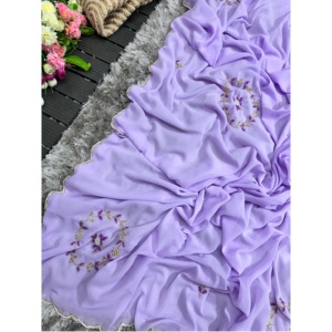 Saree en georgette douce fabriquée à la main avec des paillettes élégantes et un chemisier parfait pour les mariages du fournisseur en gros en Inde - Product Image 1