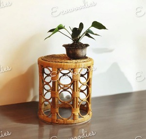 Haute qualité Vintage rond assis pouf bambou rotin os incrustation Console pour salon balcon jardin pour appartement - Product Image 3