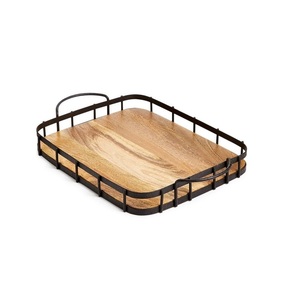 Modern High Quality Durable for Wood Serving Tray with Metal Handles Handmade Decorative <b>Light</b> Brown Platter for Home Use - Product Image 4