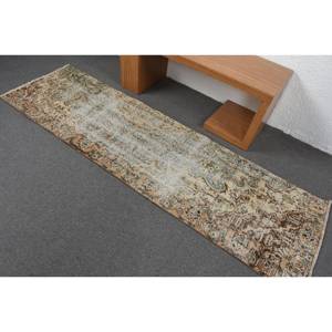 Alfombra de lana verde beige vintage de 2,5x8,3 pies, hecha a mano, turca, área grande, rectángulo abstracto, diseño de retazos para pasillo, látex para habitaciones - Product Image 4