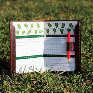 Titulaires de cartes de pointage de golf cadeau de golf personnalisé couverture de livre de Yardage en cuir pleine fleur LGSH-0002 à la main - Product Image 1