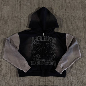 High Quality <b>Trendy</b> Layered Sleeve Zip-up <b>Hoodie</b> Contrast Trim Custom Printing Block Acid Wash 100% Cotton Printed <b>Hoodie</b> - Product Image 6