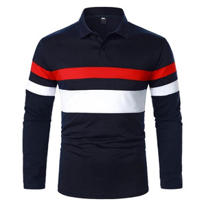 Alta calidad nuevos hombres primavera y otoño pecho dos colores costura ropa de manga larga Polo de manga larga para hombres - Product Image 6