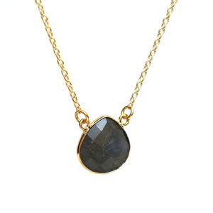 Handmade 14mm Labradorite Heart Shape Bezel <b>Necklace</b> in Gold-Plated Setting November Birthstone Wedding Jewelry Gift - Product Image 2