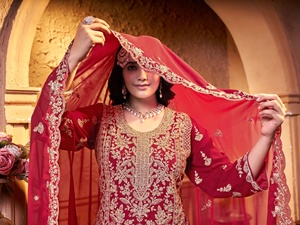 Luxueux Pure Georgette Robe Modeste Ensemble Full Jarkan Stone Work 5 Superbes Designs 10 Couleurs Vibrantes Y Compris Lourd - Product Image 6