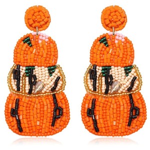 Pendientes bordados con cuentas de semillas de Halloween hechos a mano de La India Diseño de girasol de calabaza de otoño con diamante de perla para regalos de fiestas - Product Image 5