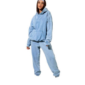 Conjunto de chándal para mujer con lavado ácido, ropa de calle para mujer, sudadera con capucha y pantalones de chándal con bordado desgastado Vintage, conjunto de chándal para mujer - Product Image 1