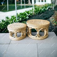 Tabouret industriel multifonctionnel en bambou, petit tabouret, support pour plantes, chaise pour bébé, console ronde avec incrustation d'os, écologique et durable