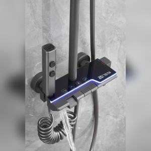 Colonne de douche thermostatique carrée à effet pluie, revêtement PVD graphite, valve céramique, livraison mondiale, achat en gros - Product Image 4