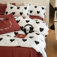 Ensemble de literie rouge blanc avec motif de coeur noir ensembles de linge de lit romantique amour microfibre couverture de lit coeur housse de couette reine taille