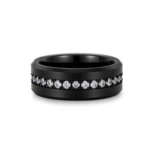 Jeulia Classic Black <b>Tungsten</b> Eternity <b>Ring</b> for <b>Men</b>-Trendy Stainless Steel Fashion <b>Ring</b> - Product Image 1