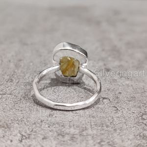 Joyería de piedra cruda Anillo de mujer Citrino natural Piedra preciosa en bruto Piedra NATAL DE NOVIEMBRE Joyería martillada Anillo de plata esterlina 925 - Product Image 5