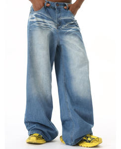 Custom High Quality Eco-Friendly Baggy Loose Straight Wide Leg Canvas <b>Jeans</b> for Men Hip Hop Style - Product Image 1