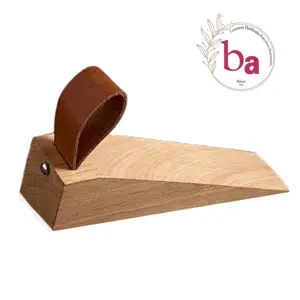 Handicrafts Gift Items Wooden <b>Door</b> <b>Stopper</b> <b>Wedge</b> with Brown Leather Knobs & Pulls - Product Image 1