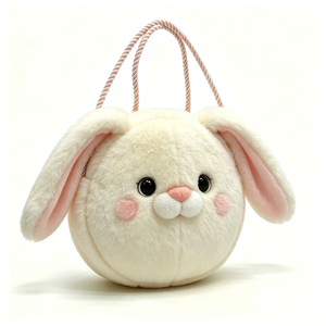 customized Round cream bunny plush handbag,Plush bunny pearl handle handbag,<b>Cute</b> white rabbit plush <b>purse</b> with pearl strap - Product Image 1