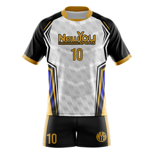 Ensemble d'uniformes de rugby personnalisés par sublimation, maillot et short d'équipe personnalisés, blanc, noir, or, kit de vêtements de sport - Product Image 1