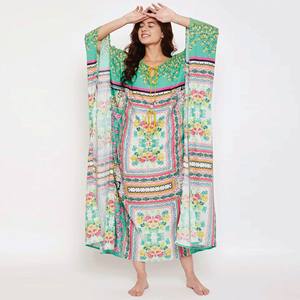 Último estilo y ajuste Maxi longitud corbata-Up 100% algodón estampado digital Floral algodón Maxi Kaftan - Product Image 2