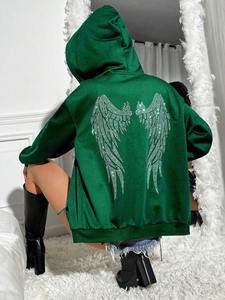 Sudadera con capucha de lana con cremallera completa de invierno con patrón sólido de diamantes de imitación para hombre personalizada hecha con material de alta calidad - Product Image 3