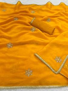 NUEVO SAREE ATRACTIVO DE COLOR AMARILLO, IDEAL PARA FIESTAS Y EVENTOS, CON BLUSA SIN COSTURAR - Product Image 6