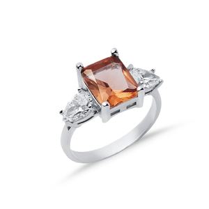 8x10mm forma rectangular sultanita forma de pera CZ piedra racimo anillo compradores al por mayor rodio plateado 925 joyería de plata esterlina - Product Image 3