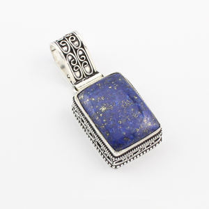 Pendentif en pierre précieuse Lapis Lazuli, argent Sterling 925, fait à la main, pendentif de style Boho, naturelle - Product Image 1