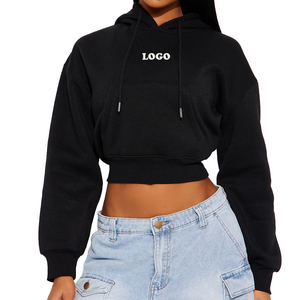 Sudadera con capucha de lana de algodón 100% de peso pesado para mujer/precio al por mayor logotipo personalizado diseño elegante recortado última Sudadera con capucha 2025 - Product Image 1