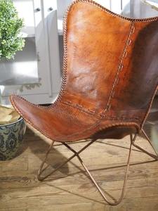 Rustic Butterfly Leather Folding <b>Chair</b> Powder Coated Iron Frame for Outdoor Living Room or Bedroom Christmas Gift Idea - Product Image 3