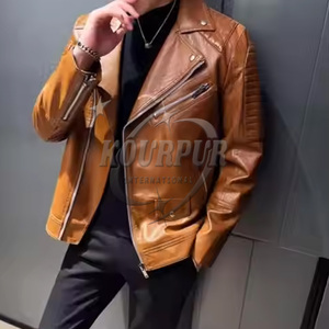 2025 nouveaux hommes Style Vintage automne hiver vestes de haute qualité noir Faux cuir col montant XS taille toile tissu avant Logo - Product Image 6
