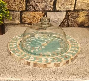 Juego de soporte para pastel con incrustaciones de resina y nácar de calidad superior, diseño Floral de cristal redondo para cumpleaños y aniversario de bodas - Product Image 3