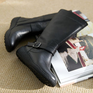 [JSHOE] Bottes mi-mollet compensées en cuir de vache véritable doublées de polaire pour femmes avec sangle à boucle Chaussures de marche confortables pour l'hiver - Product Image 5