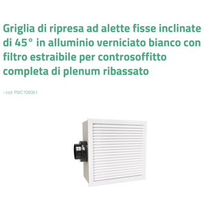Grille de retour en aluminium blanc peint Tecnosystemi avec 45 ailettes fixes inclinées, complète avec plenum - Product Image 3