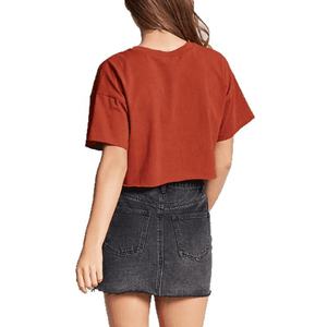 เสื้อครอปถักสำหรับผู้หญิงเสื้อครอปผ้าฝ้าย100% คอสูงแขนสั้นลำลองแบบเรียบง่าย - Product Image 5