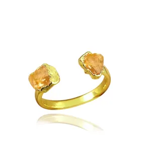 925 Sterling Silver citrino cristallo doppia gemma regolabile oro Vermeil placcato Birthstone anello all'ingrosso Je