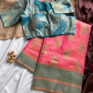 Hermoso Sari de seda suave de diseñador indio con trabajo de tejido Zari, Sari de desgaste de fiesta de boda con Sari de estilo de diseñador tradicional - Product Image 1