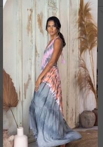 Nuevo Vestido Maxi Vintage de Verano para Mujer, Formal, Largo hasta el Suelo, de Rayón, Corte en A, Ecológico, Cuello en V, Sin Mangas, Cintura Natural - Product Image 5