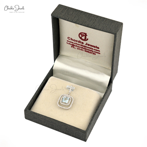 6mm Carré Princesse Coupe Naturel Aigue-Marine Pendentif Minimaliste Bijoux Femmes 14k Or Blanc Diamant De Mariage Pendentif En Vrac Lot - Product Image 2