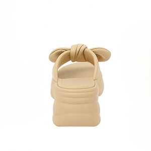 รองเท้าแตะส้นเตี้ยเปิดนิ้วเท้าสำหรับผู้หญิง, รองเท้าส้นแบนผูกโบว์ PU สำหรับฤดูร้อน - Product Image 2